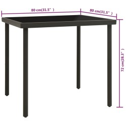 Table à dîner d'extérieur Anthracite 80x80x72 cm Verre et acier 