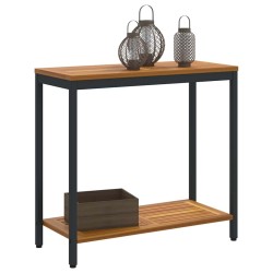 Table Extérieure Naturelle & Noire 35 x 80 x 75 cm en Bois Massif et Acier 