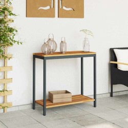 Table Extérieure Naturelle & Noire 35 x 80 x 75 cm en Bois Massif et Acier 