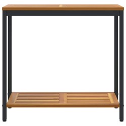 Table Extérieure Naturelle & Noire 35 x 80 x 75 cm en Bois Massif et Acier 