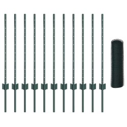 Poteaux de Clôture 11 pcs U-Channel Vert 80 cm Acier 