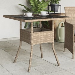 Table de jardin dessus en verre beige 80x80x75cm résine tressée 