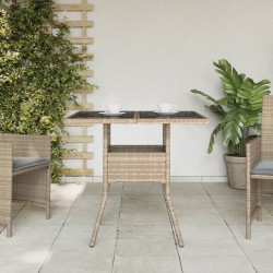 Table de jardin dessus en verre beige 80x80x75cm résine tressée 