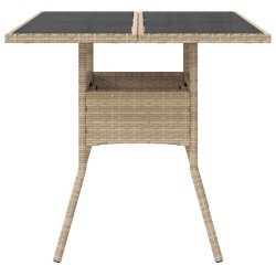Table de jardin dessus en verre beige 80x80x75cm résine tressée 