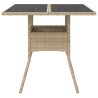 Table de jardin dessus en verre beige 80x80x75cm résine tressée 
