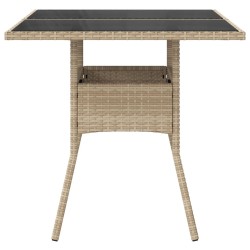 Table de jardin dessus en verre beige 80x80x75cm résine tressée 