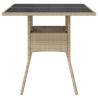 Table de jardin dessus en verre beige 80x80x75cm résine tressée 