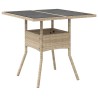 Table de jardin dessus en verre beige 80x80x75cm résine tressée 
