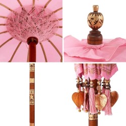 Parasol balinais Autre Rose x 260 cm Coton et bois massif 