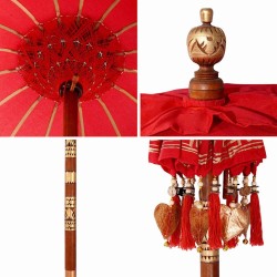 Parasol balinais Autre Rouge x 260 cm Coton et bois massif 