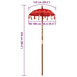Parasol balinais Autre Rouge x 260 cm Coton et bois massif 
