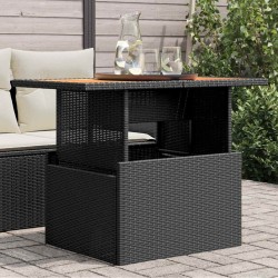Table de jardin noir 100x55x73 cm résine tressée et bois acacia 