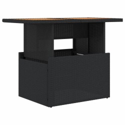 Table de jardin noir 100x55x73 cm résine tressée et bois acacia 