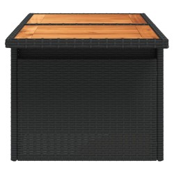 Table de jardin noir 100x55x73 cm résine tressée et bois acacia 
