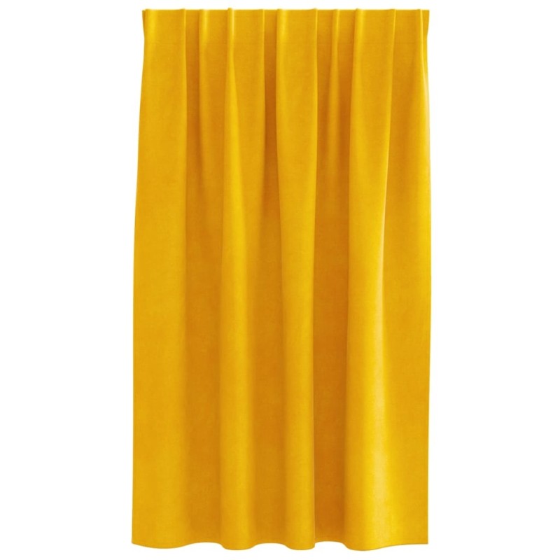 Rideaux occultants avec bande supérieure 2 pcs en velours jaune moutarde 