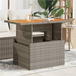 Table de jardin gris 100x55x73 cm résine tressée et bois acacia 