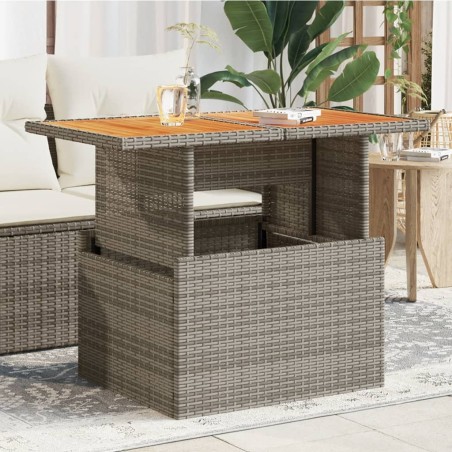 Table de jardin gris 100x55x73 cm résine tressée et bois acacia 