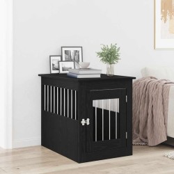 Meuble pour cage à chien en chêne noir 75 x 55 x 65 cm en bois d'ingénierie 