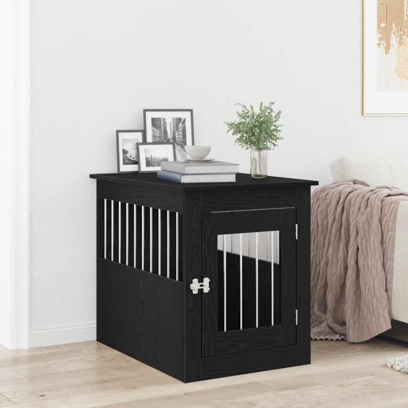 Meuble pour cage à chien en chêne noir 75 x 55 x 65 cm en bois d'ingénierie 