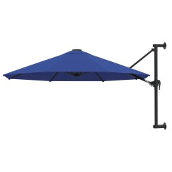 Parasol mural avec mât métallique 300 cm Bleu 