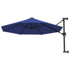 Parasol mural avec mât métallique 300 cm Bleu 