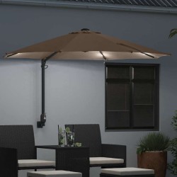 Parasol mural avec LEDs taupe 248 cm 