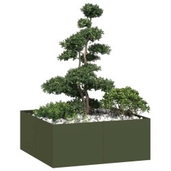 Jardinière vert olive 100x100x40 cm acier 