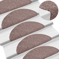 Tapis d'escalier auto-adhésifs 10 pièces 65 x 21 x 4 cm Crème Demi-rond Grand 