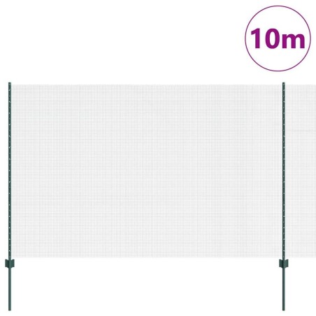 Clôture en fil soudé avec 5 poteaux en U Vert 1,6x10 m Acier 