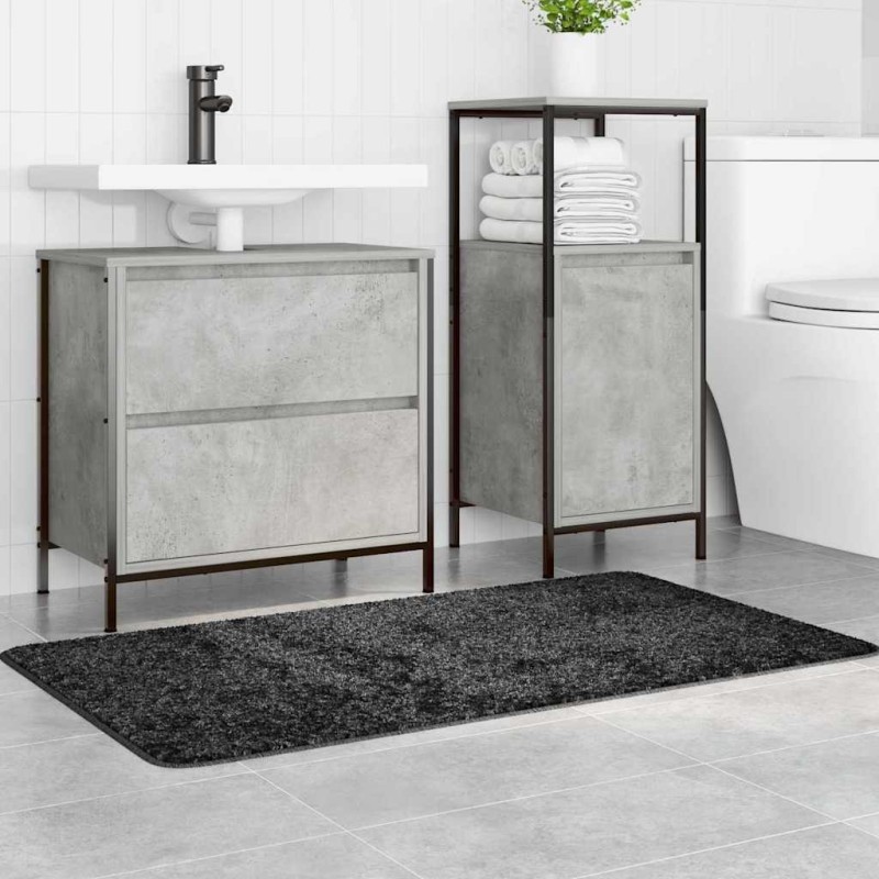 Tapis de bain rectangulaire gris foncé 70x120 cm en polypropylène antidérapant 