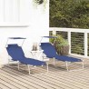Ensemble de Transats Pliants 2 pcs avec Auvent en Tissu Oxford Bleu 600D 
