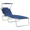 Ensemble de Transats Pliants 2 pcs avec Auvent en Tissu Oxford Bleu 600D 