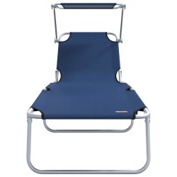 Ensemble de Transats Pliants 2 pcs avec Auvent en Tissu Oxford Bleu 600D 