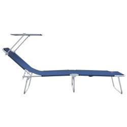Ensemble de Transats Pliants 2 pcs avec Auvent en Tissu Oxford Bleu 600D 