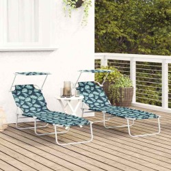 Chaises Longues Pliantes 2 pcs avec Motif de Feuille 600D Tissu Oxford 