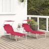Transats pliants 2 pcs avec auvent Tissu Oxford Rouge 600D 