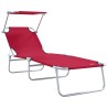 Transats pliants 2 pcs avec auvent Tissu Oxford Rouge 600D 