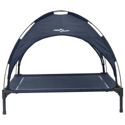 Lit pour chien surélevé avec toit amovible Bleu marine L Acier 