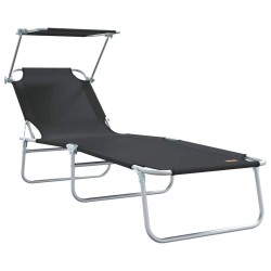 Chaises longues pliantes 2 pcs avec auvent en tissu Oxford 600D noir 