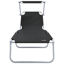Chaises longues pliantes 2 pcs avec auvent en tissu Oxford 600D noir 