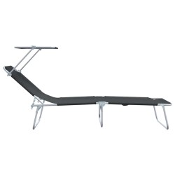 Chaises longues pliantes 2 pcs avec auvent en tissu Oxford 600D noir 