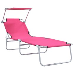 Chaises Longues Pliantes 2 pcs avec Auvent Rose Tissu Oxford 600D 
