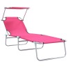 Chaises Longues Pliantes 2 pcs avec Auvent Rose Tissu Oxford 600D 
