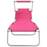 Chaises Longues Pliantes 2 pcs avec Auvent Rose Tissu Oxford 600D 