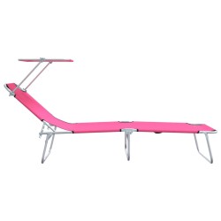 Chaises Longues Pliantes 2 pcs avec Auvent Rose Tissu Oxford 600D 