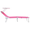 Chaises Longues Pliantes 2 pcs avec Auvent Rose Tissu Oxford 600D 