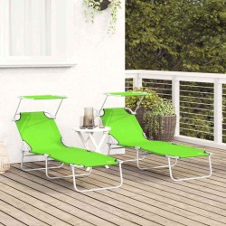 Chaises Longues Pliantes 2 pcs avec Auvent Vert Tissu Oxford 600D 