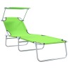 Chaises Longues Pliantes 2 pcs avec Auvent Vert Tissu Oxford 600D 