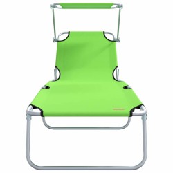 Chaises Longues Pliantes 2 pcs avec Auvent Vert Tissu Oxford 600D 
