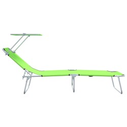 Chaises Longues Pliantes 2 pcs avec Auvent Vert Tissu Oxford 600D 
